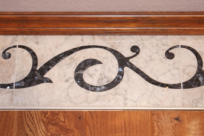 Waterjet Cut Marble and Granite Inlay Border Used in Flooring at home