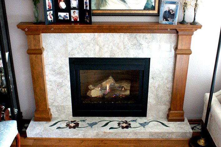 Marble Fireplace Hearth with Granite Inlay